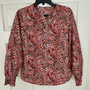 Talbots Women’s Floral Popover Blouse - Medium - Smocked Sleeves